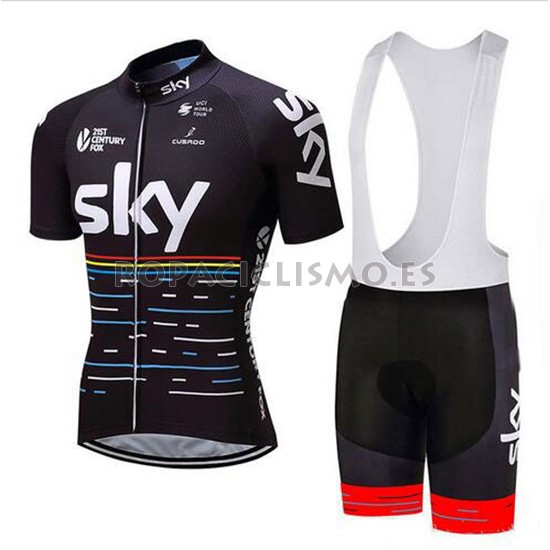 2018 Maillot Sky Tirantes Mangas Cortas Negro y Rojo